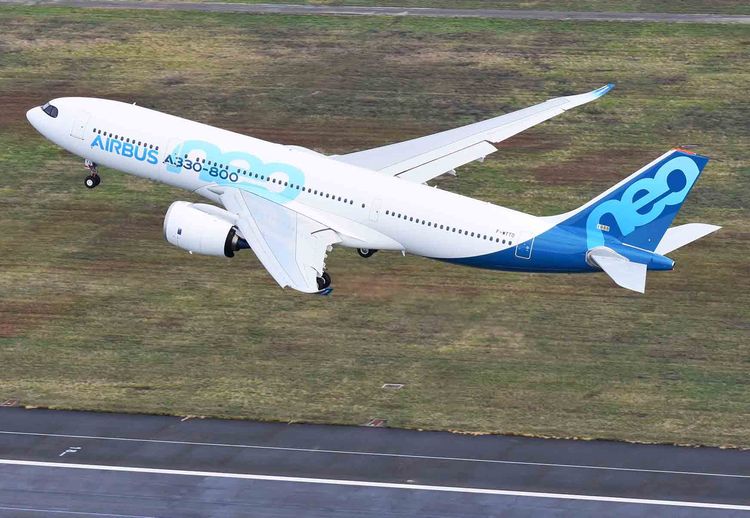 The first Airbus A330-800 commercial jet, flight test aircraft MSN1888, took off today from Toulouse-Blagnac Airport on its maiden flight over southwestern France during which the aircraft performed dedicated flight-physics tests required for the variant.