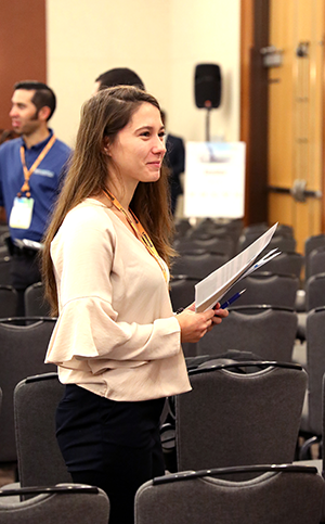 young professional woman at event