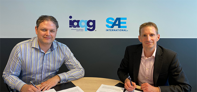 Andy Maher, IAQG President and Member Company Representative for BAE Systems, and David Alexander, Senior Director, Standards, SAE International